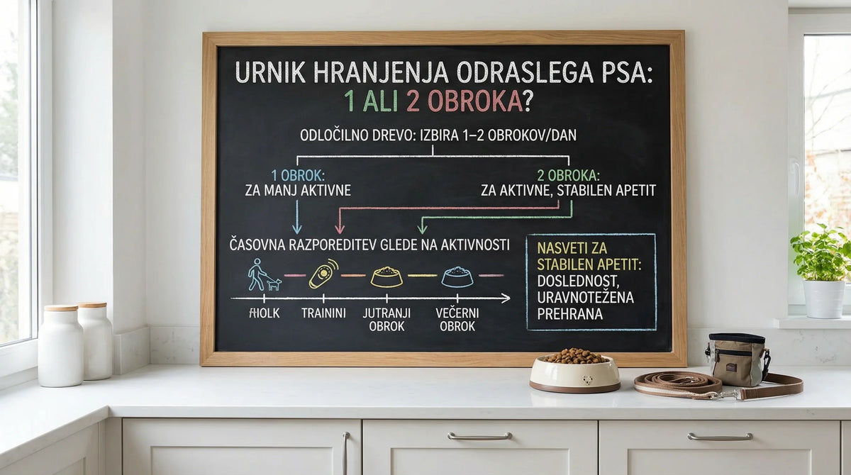 Tabla z urnikom hranjenja odraslega psa: en ali dva obroka